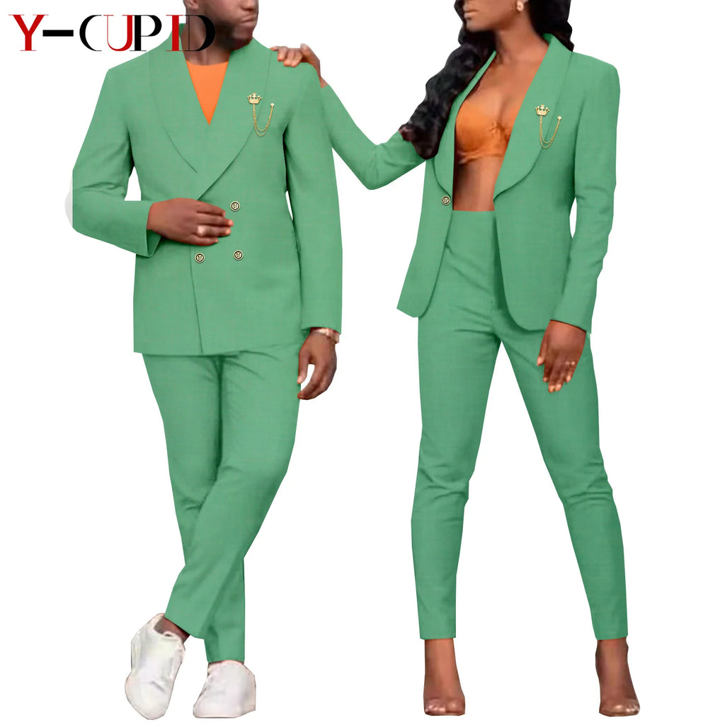 Traje Formal Africano Bazin Riche Pareja | Chaqueta con Broche | Tallas S-6XL | Tico Trendy