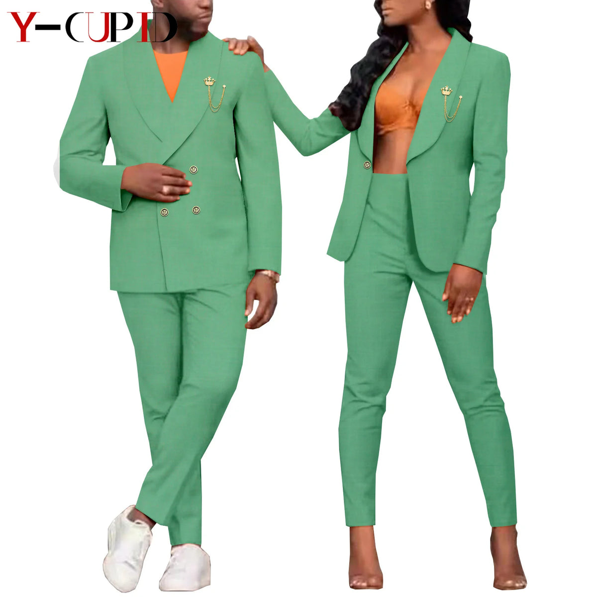 Traje Formal Africano Bazin Riche Pareja | Chaqueta con Broche | Tallas S-6XL | Tico Trendy