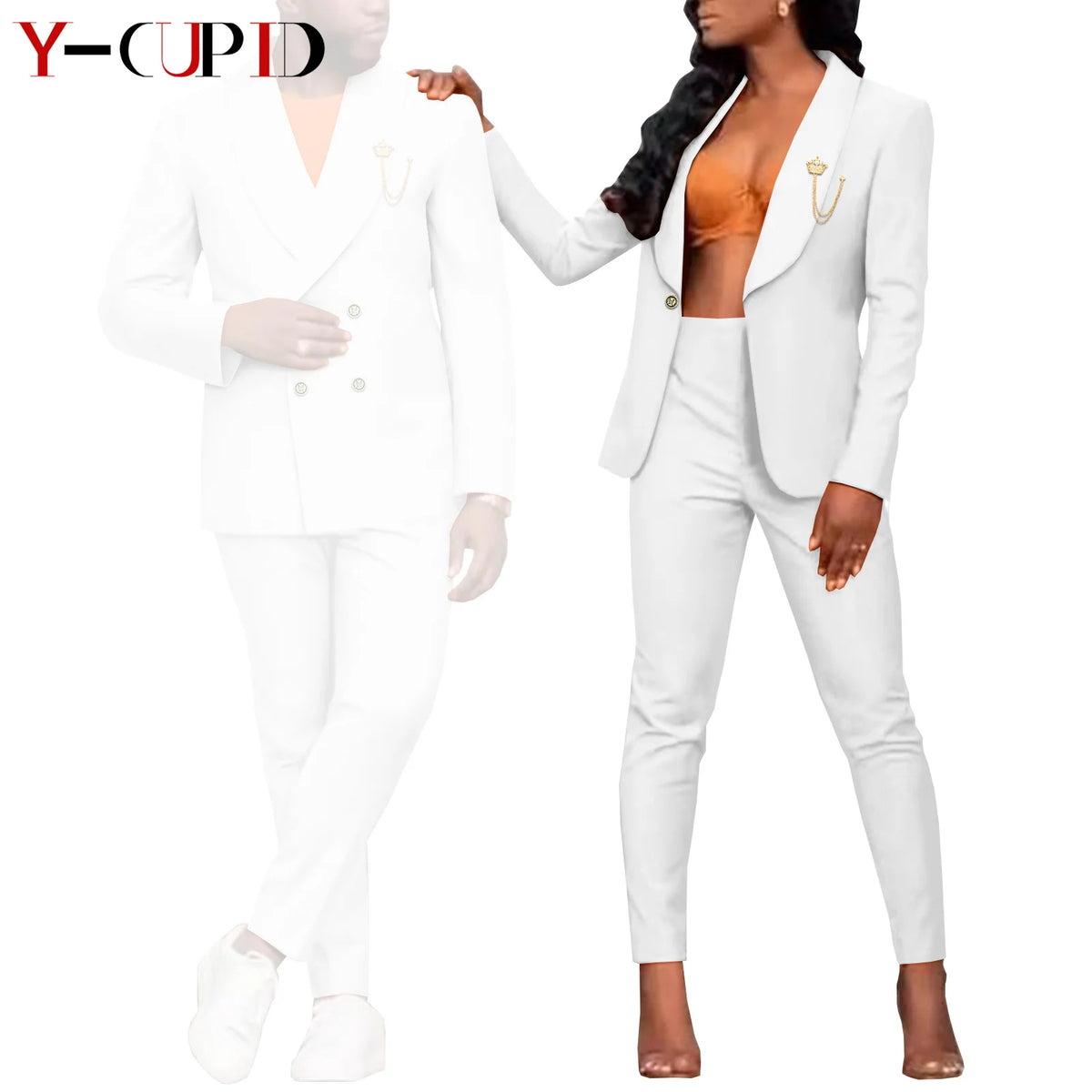 Traje Formal Africano Bazin Riche Pareja | Chaqueta con Broche | Tallas S-6XL | Tico Trendy