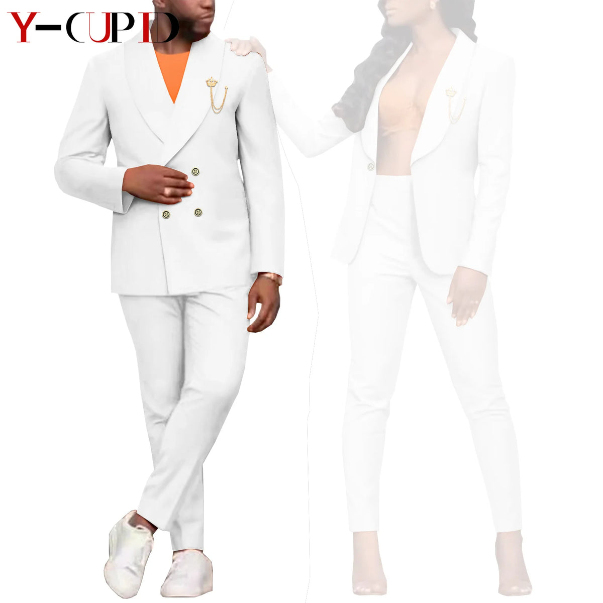 Traje Formal Africano Bazin Riche Pareja | Chaqueta con Broche | Tallas S-6XL | Tico Trendy