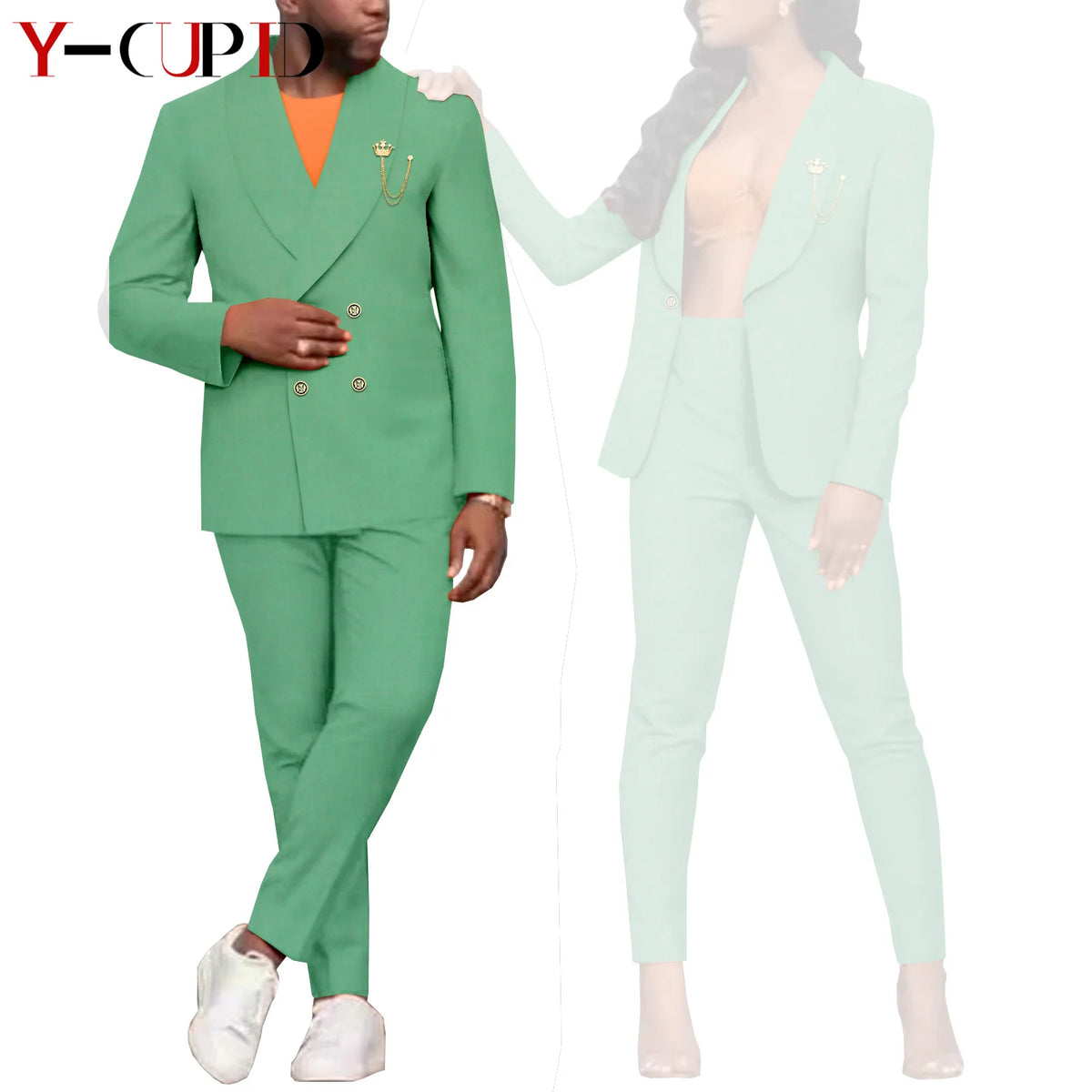 Traje Formal Africano Bazin Riche Pareja | Chaqueta con Broche | Tallas S-6XL | Tico Trendy