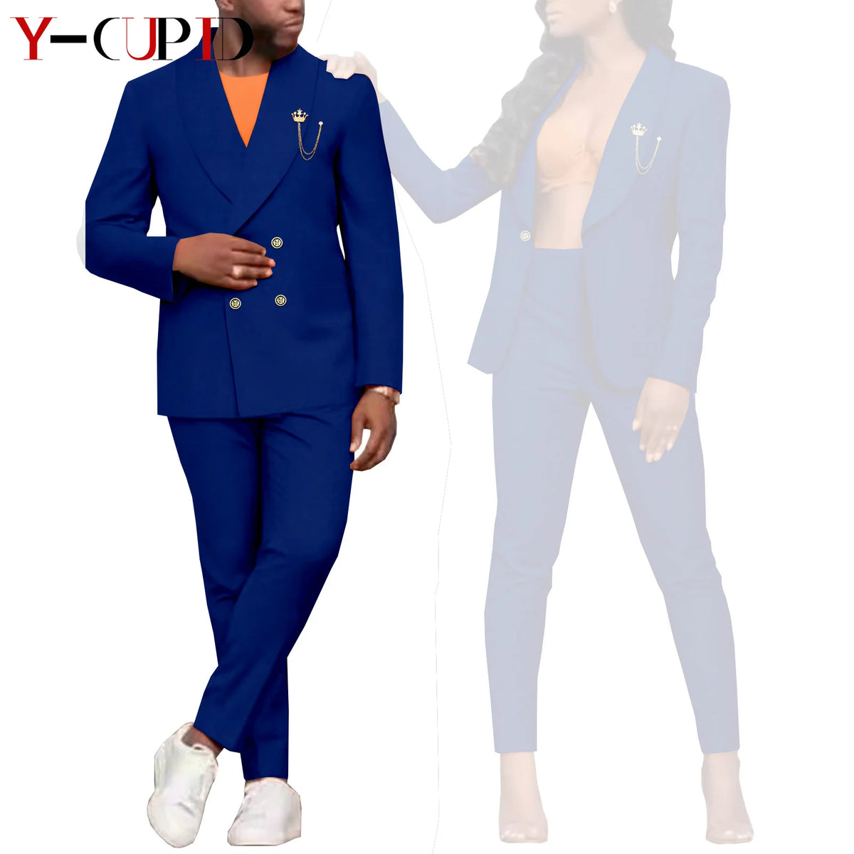 Traje Formal Africano Bazin Riche Pareja | Chaqueta con Broche | Tallas S-6XL | Tico Trendy