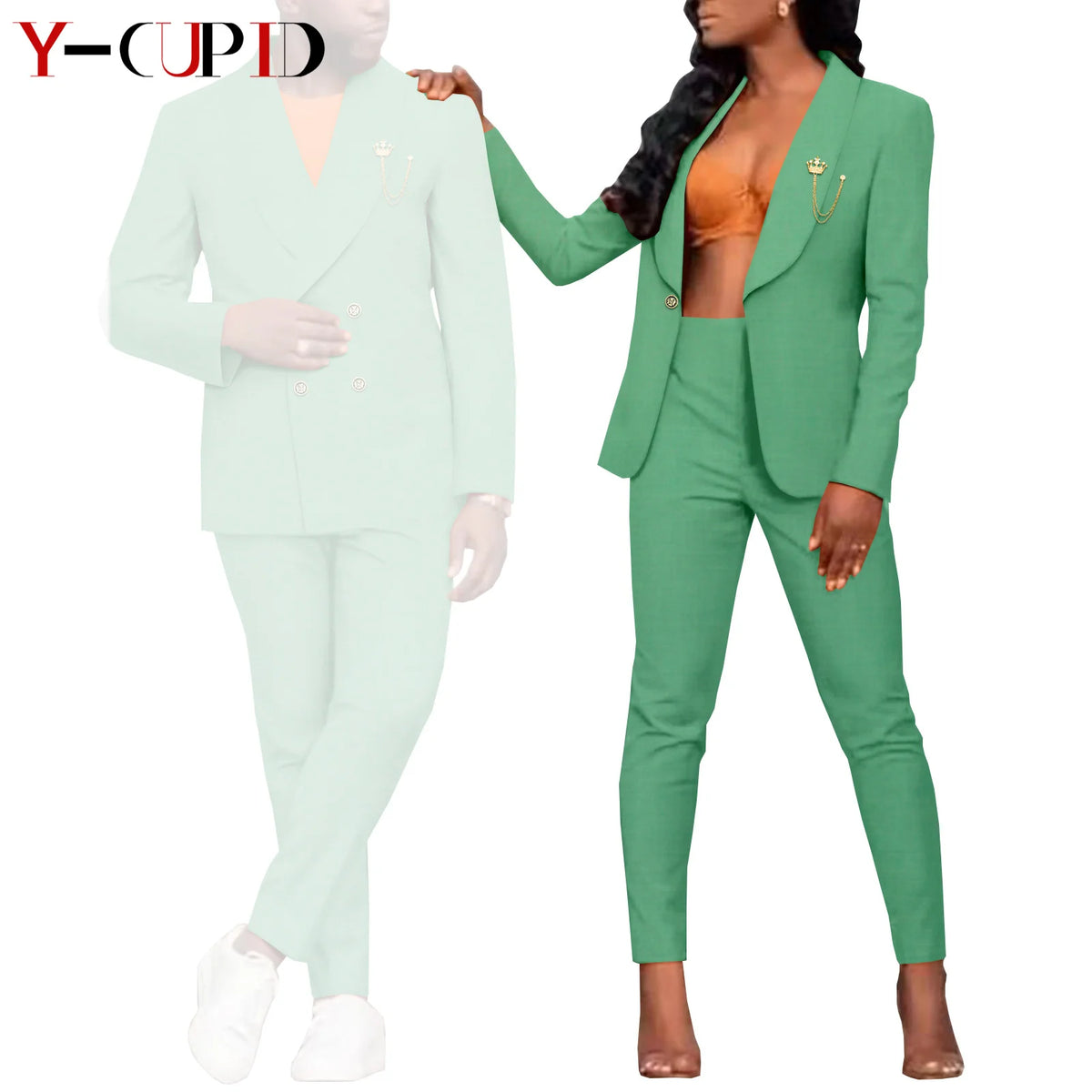 Traje Formal Africano Bazin Riche Pareja | Chaqueta con Broche | Tallas S-6XL | Tico Trendy