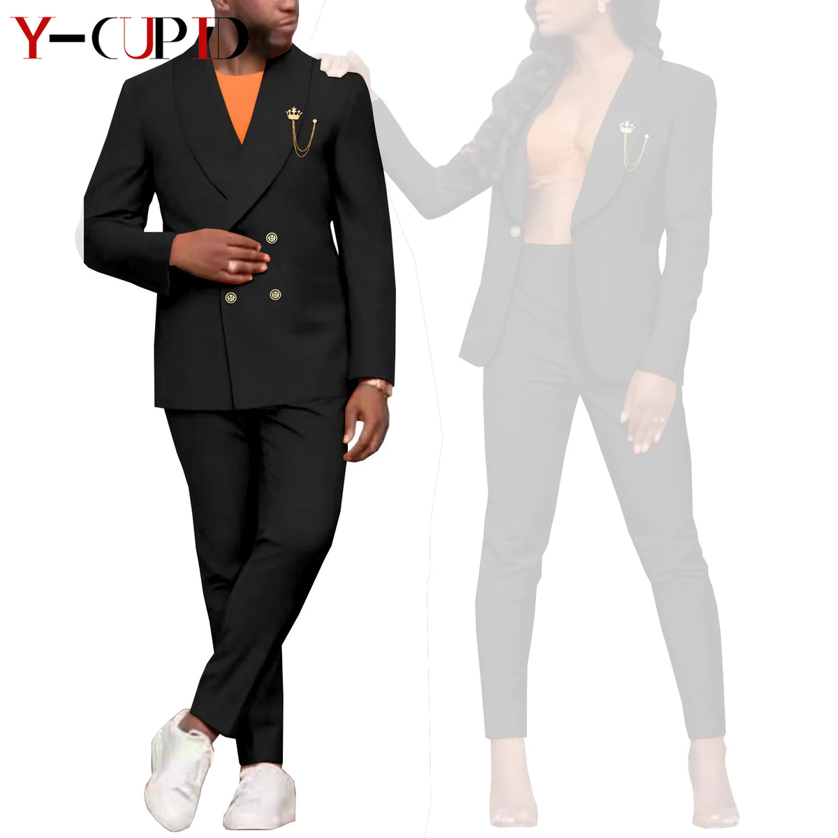 Traje Formal Africano Bazin Riche Pareja | Chaqueta con Broche | Tallas S-6XL | Tico Trendy