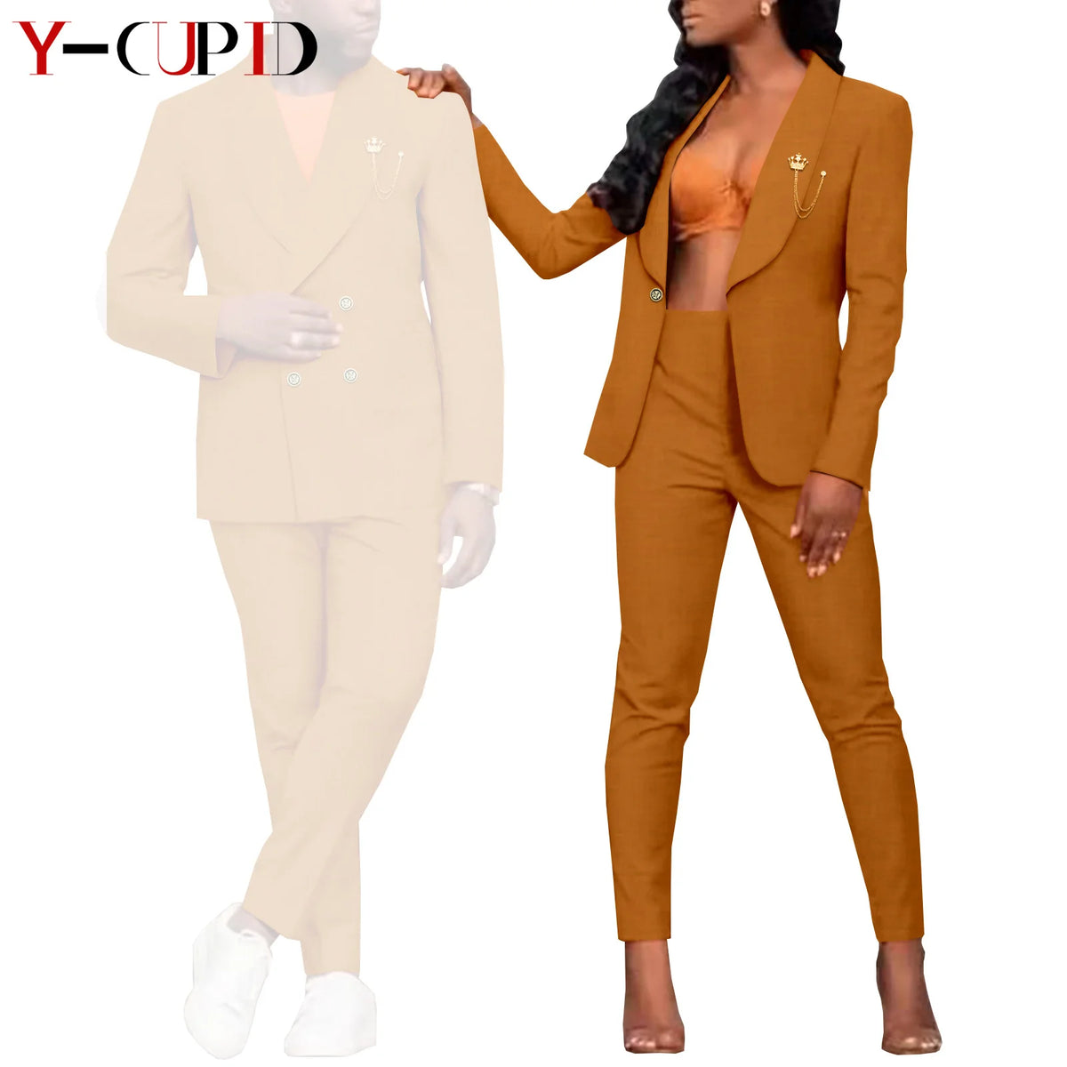Traje Formal Africano Bazin Riche Pareja | Chaqueta con Broche | Tallas S-6XL | Tico Trendy