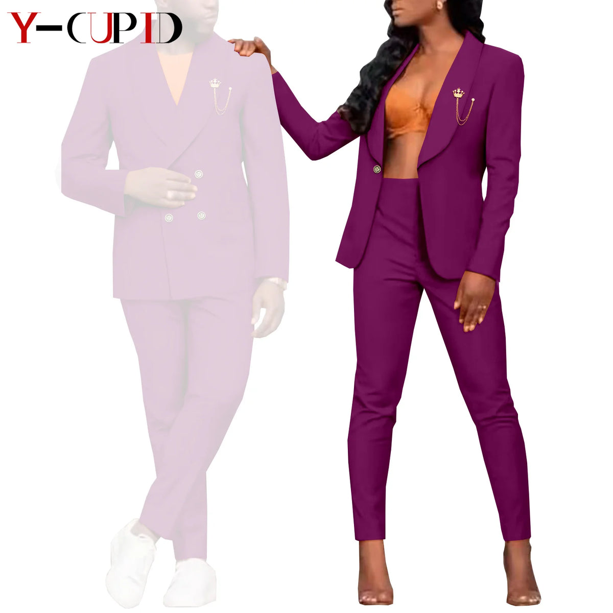 Traje Formal Africano Bazin Riche Pareja | Chaqueta con Broche | Tallas S-6XL | Tico Trendy
