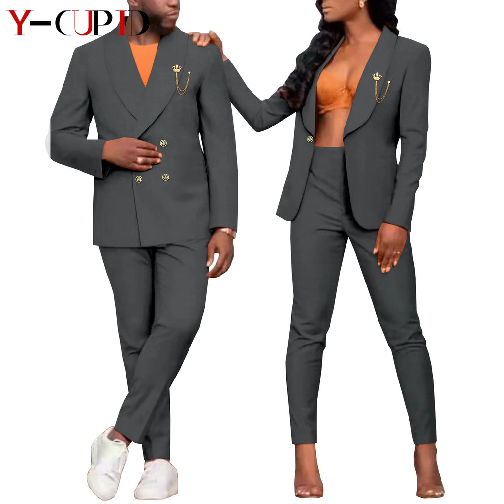 Traje Formal Africano Bazin Riche Pareja | Chaqueta con Broche | Tallas S-6XL | Tico Trendy