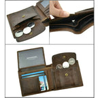 GENODERN-billeteras de cuero de vaca con bolsillo para monedas para hombre, monedero masculino Vintage, bloqueo RFID, Cartera de cuero genuino con tarjeteros