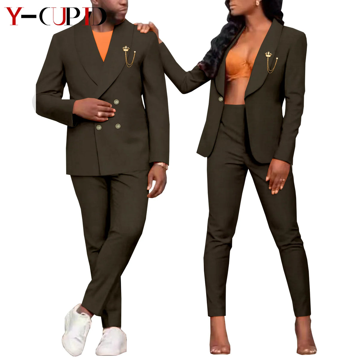 Traje Formal Africano Bazin Riche Pareja | Chaqueta con Broche | Tallas S-6XL | Tico Trendy