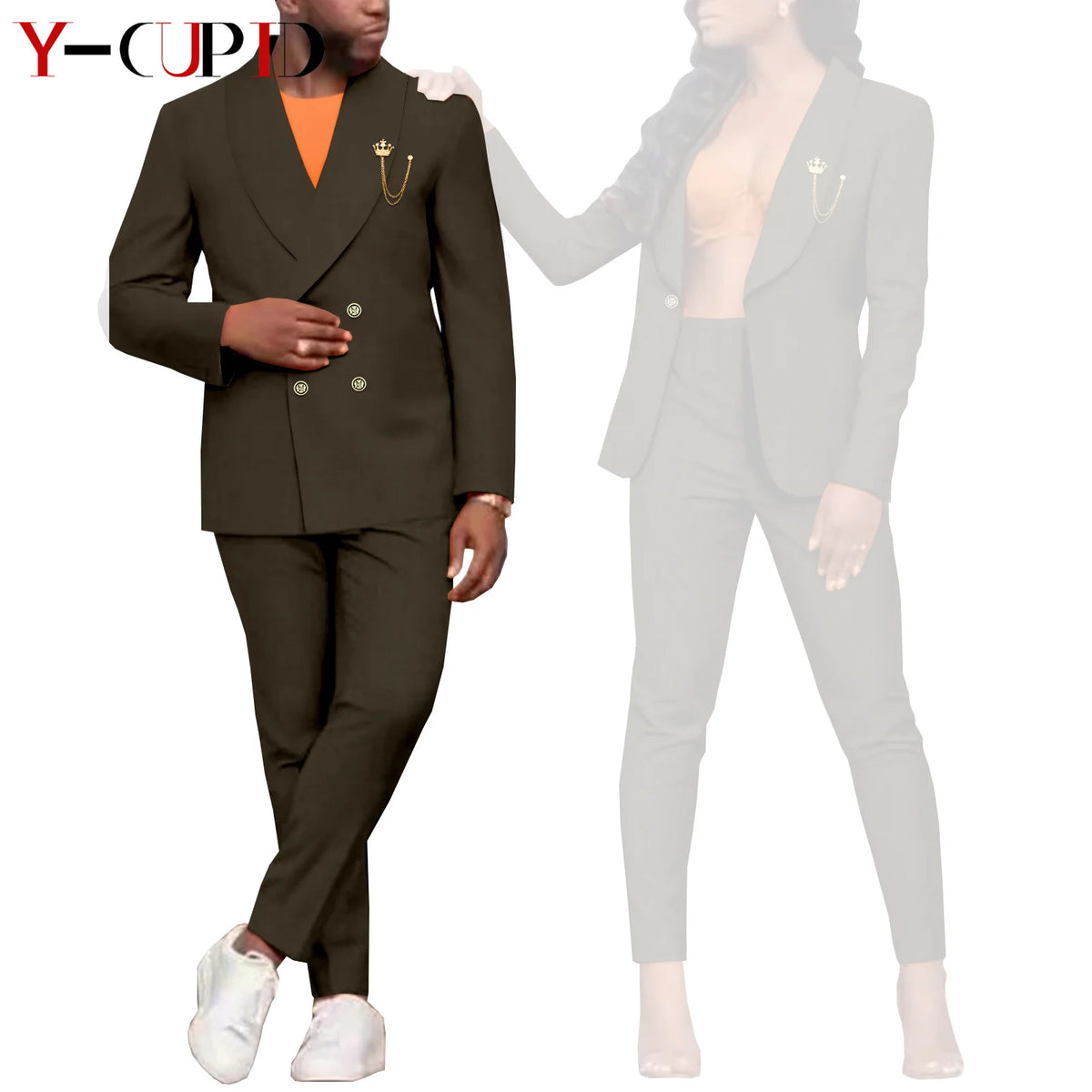 Traje Formal Africano Bazin Riche Pareja | Chaqueta con Broche | Tallas S-6XL | Tico Trendy