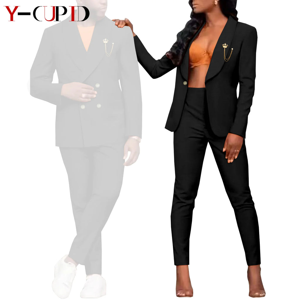 Traje Formal Africano Bazin Riche Pareja | Chaqueta con Broche | Tallas S-6XL | Tico Trendy