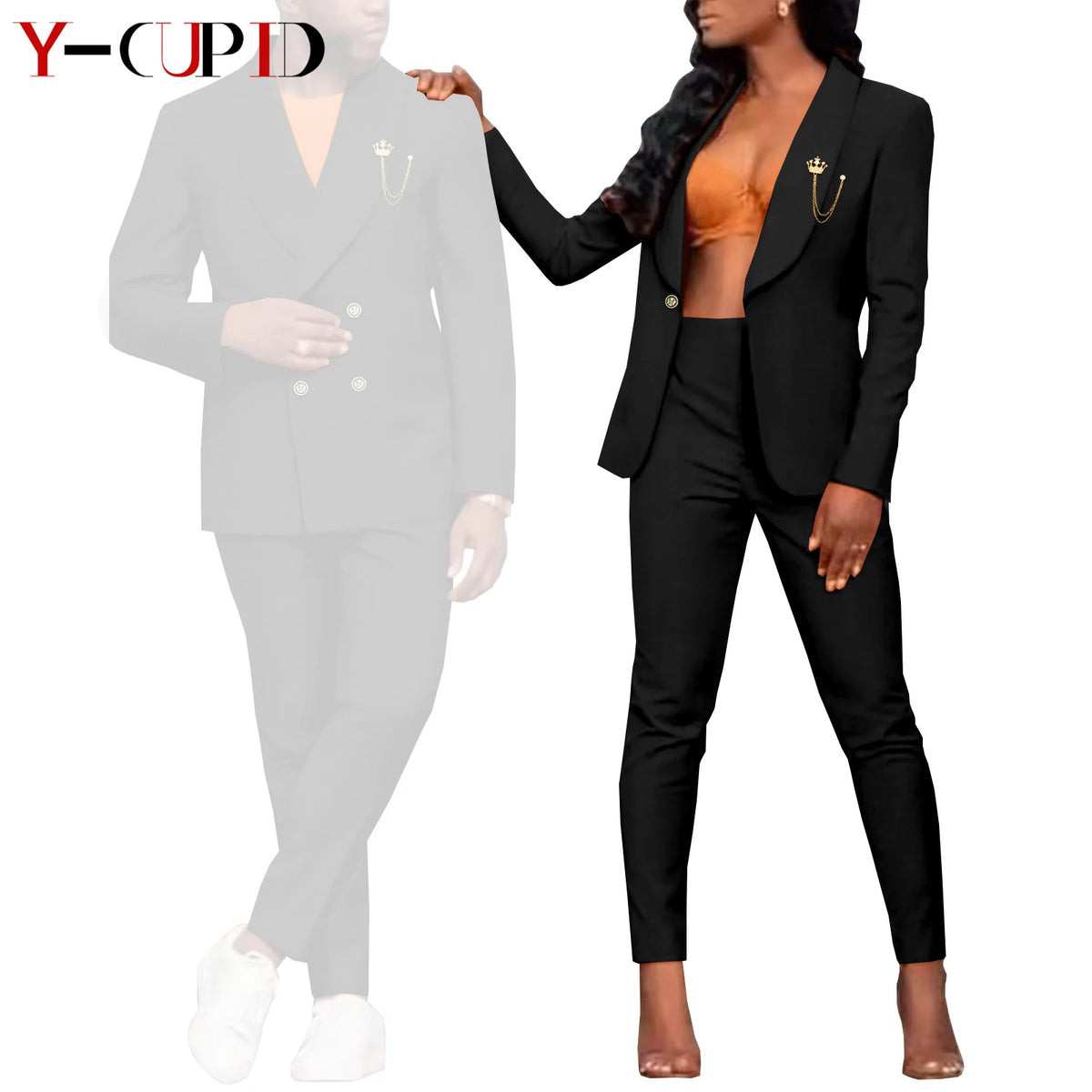 Traje Formal Africano Bazin Riche Pareja | Chaqueta con Broche | Tallas S-6XL | Tico Trendy