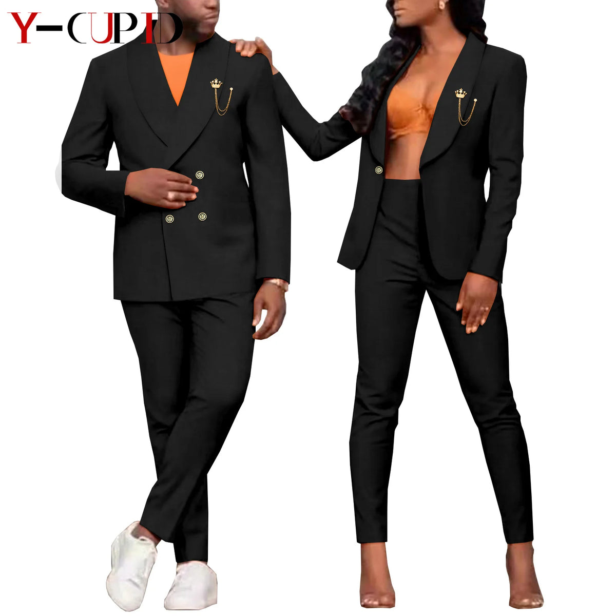 Traje Formal Africano Bazin Riche Pareja | Chaqueta con Broche | Tallas S-6XL | Tico Trendy