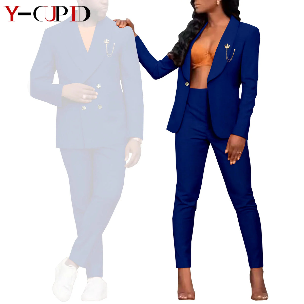 Traje Formal Africano Bazin Riche Pareja | Chaqueta con Broche | Tallas S-6XL | Tico Trendy