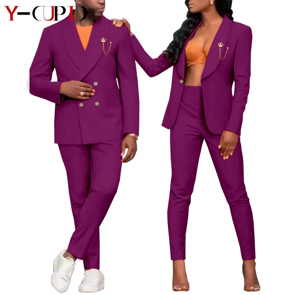 Traje Formal Africano Bazin Riche Pareja | Chaqueta con Broche | Tallas S-6XL | Tico Trendy