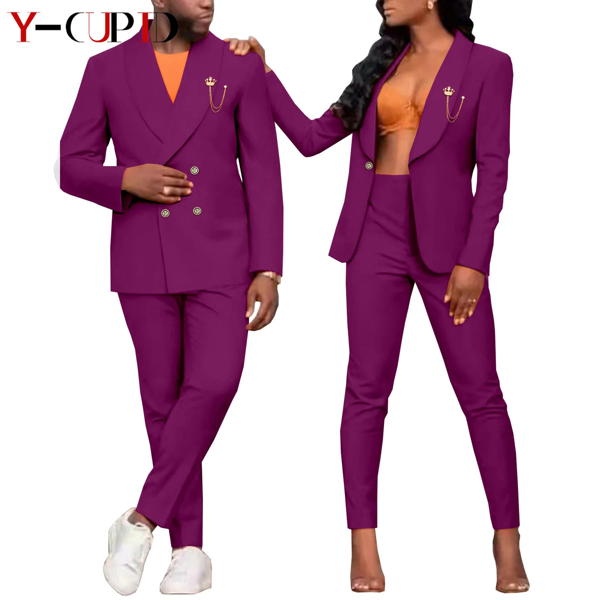 Traje Formal Africano Bazin Riche Pareja | Chaqueta con Broche | Tallas S-6XL | Tico Trendy