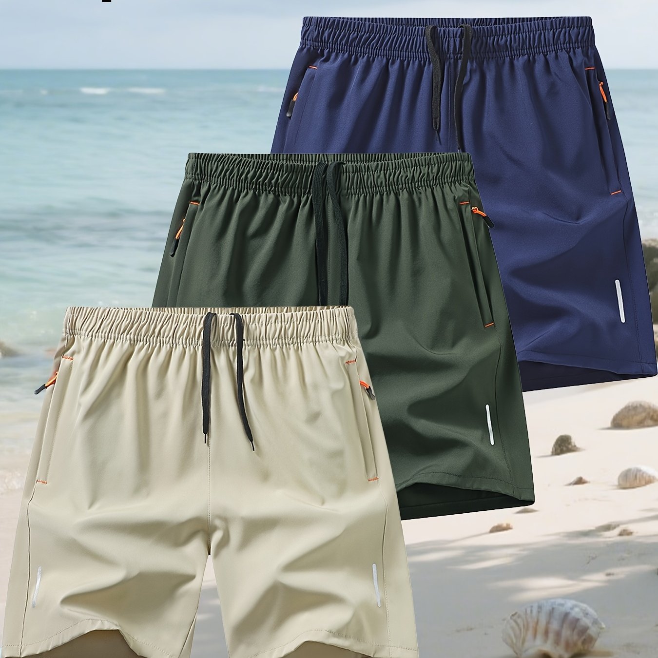 Conjunto de 3 Pantalones Cortos Deportivos | Cintura Elástica con Bolsillos | Playa y Deporte