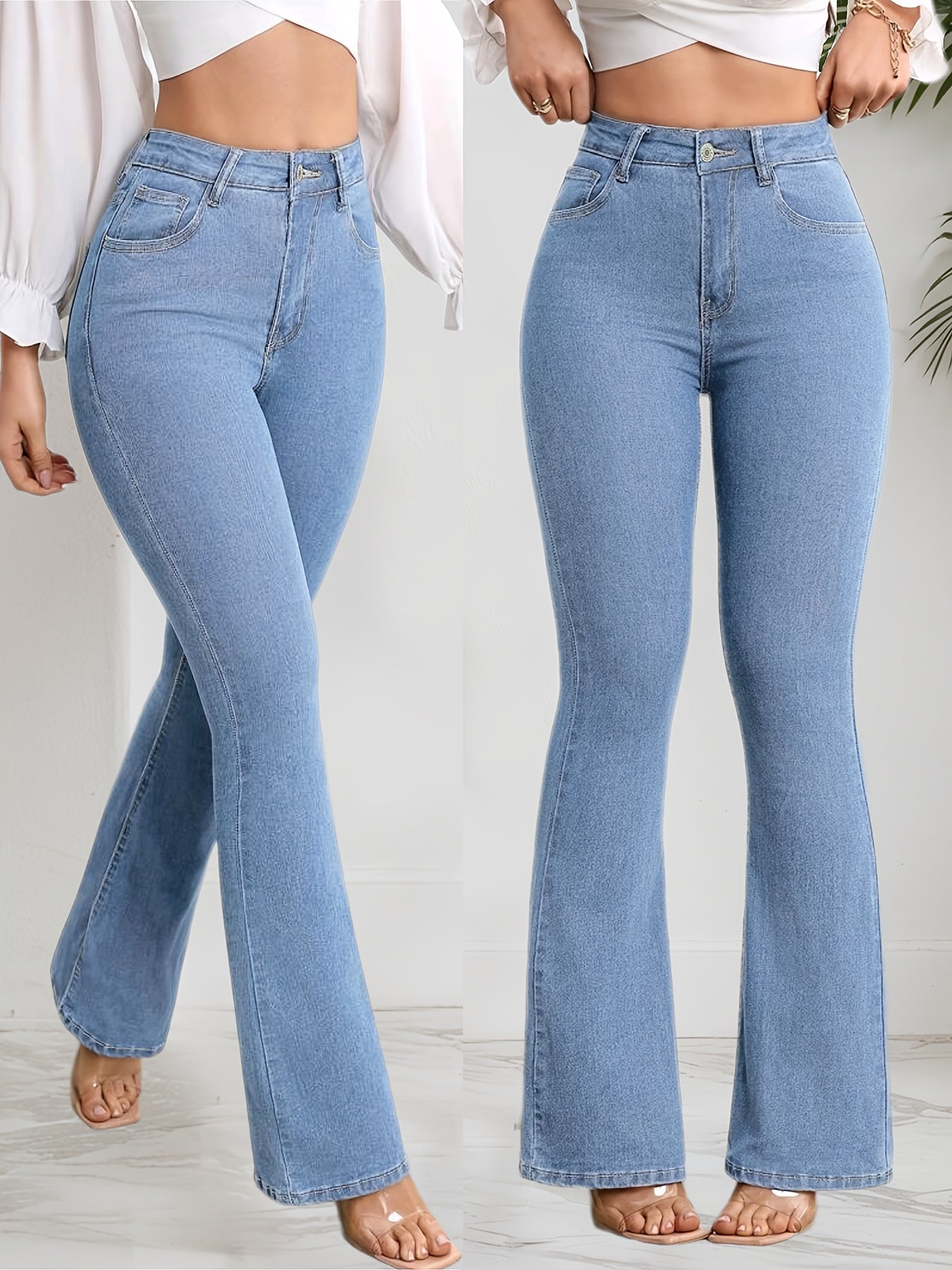 Jeans Acampanados Elásticos Mujer | Ticotrendy Denim Azul Claro Ajuste Cómodo Elegante