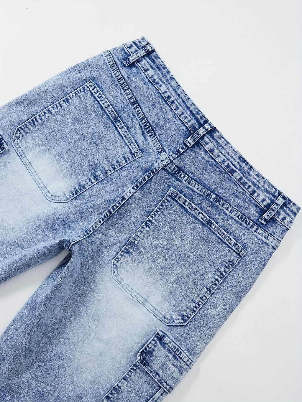 Jeans Cortos Hombre Elásticos | Corte Regular, Múltiples Bolsillos | Vaquero Azul Lavado