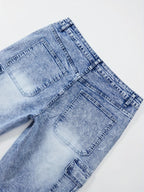Jeans Cortos Hombre Elásticos | Corte Regular, Múltiples Bolsillos | Vaquero Azul Lavado
