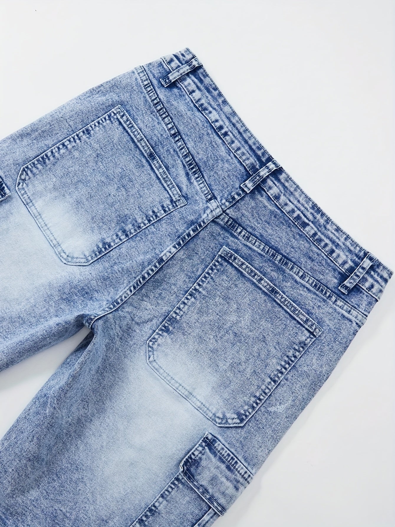 Jeans Cortos Hombre Elásticos | Corte Regular, Múltiples Bolsillos | Vaquero Azul Lavado