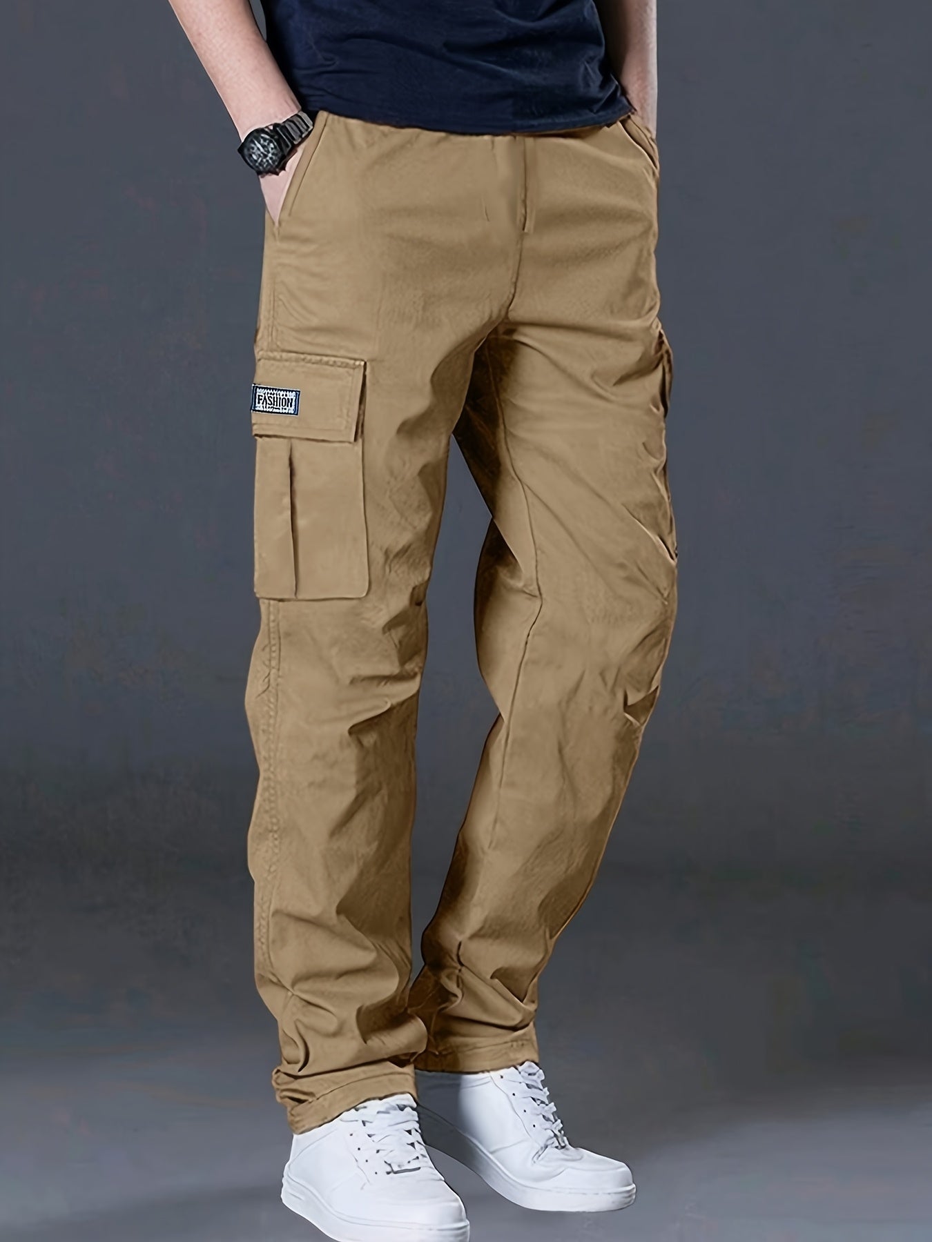Men's Work Pants, Multi-Pocket Men's Trousers with Drawstring Waist