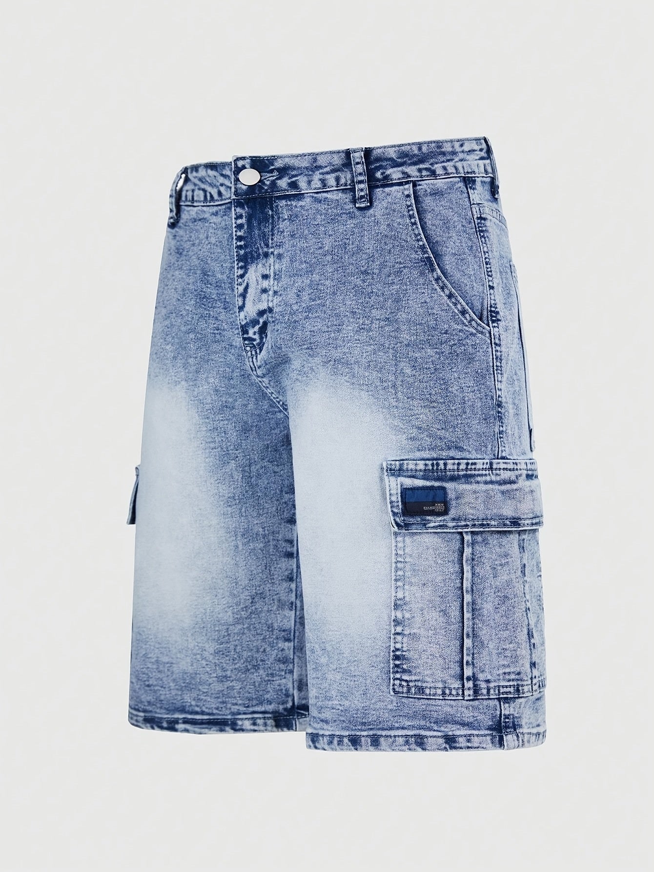 Jeans Cortos Hombre Elásticos | Corte Regular, Múltiples Bolsillos | Vaquero Azul Lavado