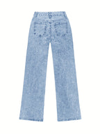 Jeans Rectos Pierna Ancha Mujer | Ticotrendy Denim Elástico Cintura Alta Control Abdominal