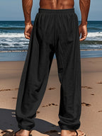 Men's Casual Linen Pants | Relaxed Fit with Drawstring Waist | 95% Linen, 5% Polyester | Breathable & Stylish for Indoor Gatherings, Outdoor Activities, and Golf | All-Season Wear | Beige Color, Versatile Clothing | Minimalis