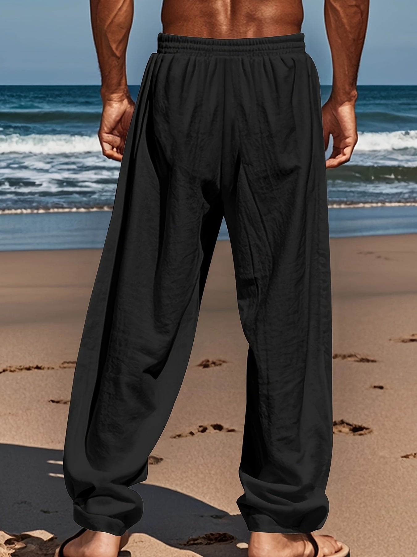 Men's Casual Linen Pants | Relaxed Fit with Drawstring Waist | 95% Linen, 5% Polyester | Breathable & Stylish for Indoor Gatherings, Outdoor Activities, and Golf | All-Season Wear | Beige Color, Versatile Clothing | Minimalis