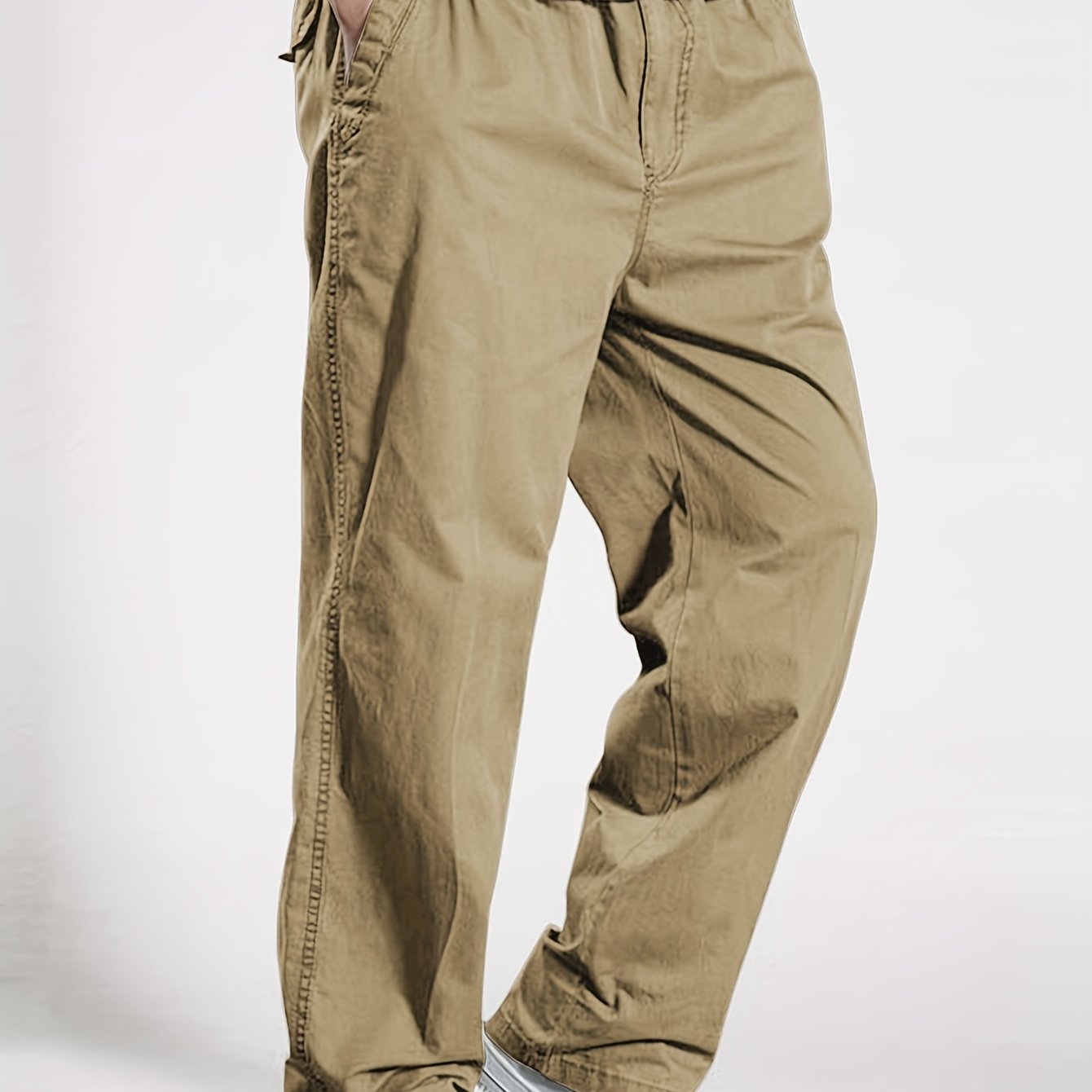 Men's Heavy-Duty 100% Cotton Work Pants - Relaxed Fit Cargo Pants with Elastic Drawstring Waist, Solid Black Casual Workwear for Construction, Everyday & Formal Events - Machine Washable Spring/Fall Trousers, Classic Solid Co