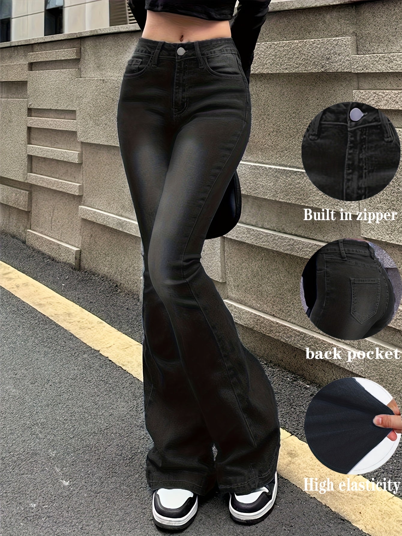 Jeans Acampanados Retro de Mujer | Ticotrendy Denim Elástico Cintura Media Estilo Casual