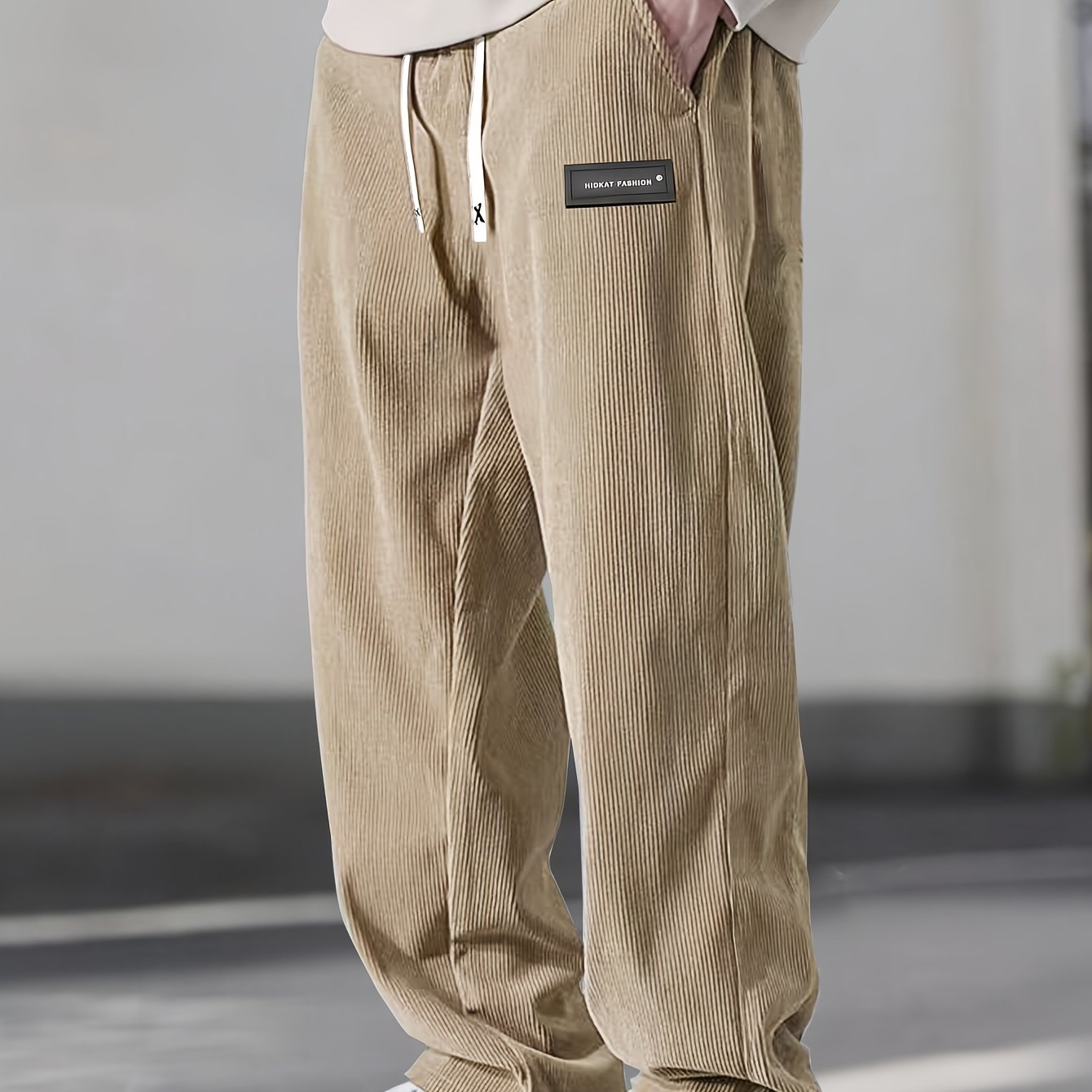 Men's Corduroy Casual Pants - Solid Color with Drawstring Waist & Side Pockets, Soft Breathable Fabric, Regular Fit for All-Season Comfort, Hand Wash Only