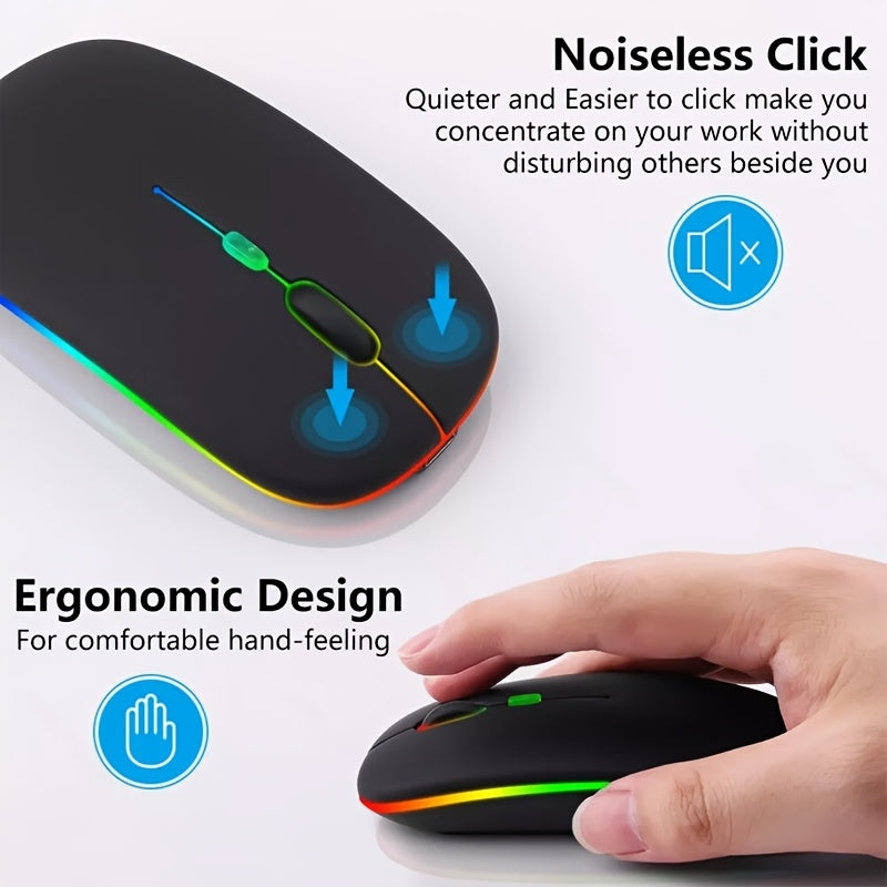 Ratón Inalámbrico Delgado y Silencioso | Conexión Dual Bluetooth & USB | Recargable para iPad, PC, Mac