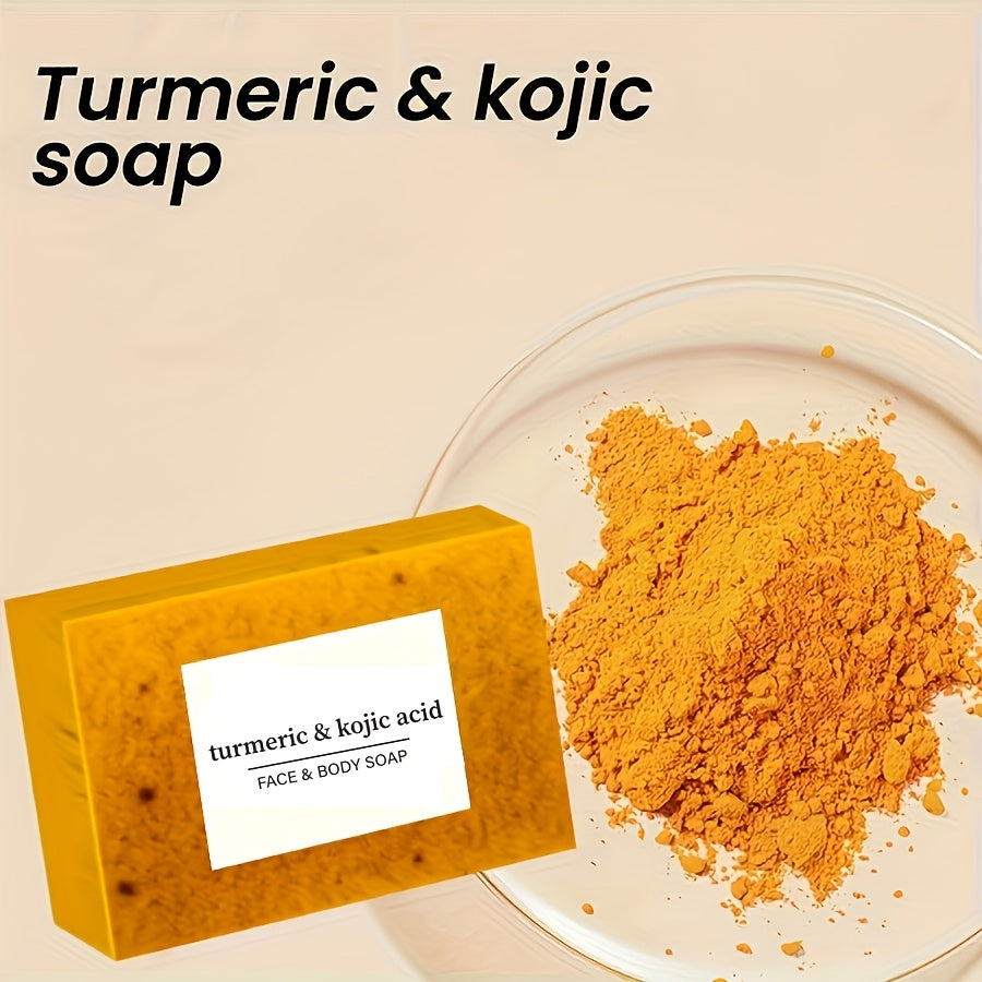 4-Pack Turmeric & Kojic Acid Soap Set, 100g Each, Deep Cleansing & Moisturizing, Natural Handmade Bar for Light Beige & Hair Care, Alcohol-Free, Body Use, Includes Bathroom Soap Dish & Loofah