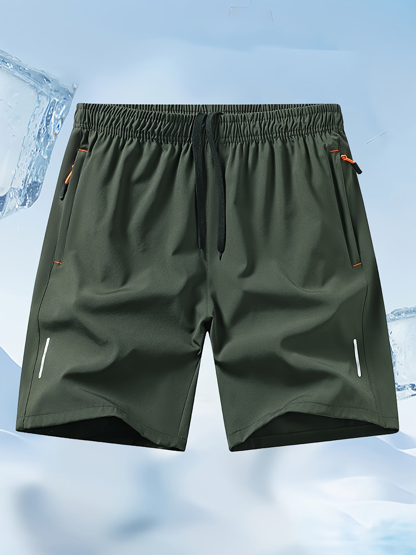 Pantalones Cortos Deportivos Hombre - Secado Rápido, Negro con Bolsillos Naranja, Cordón y Cremallera