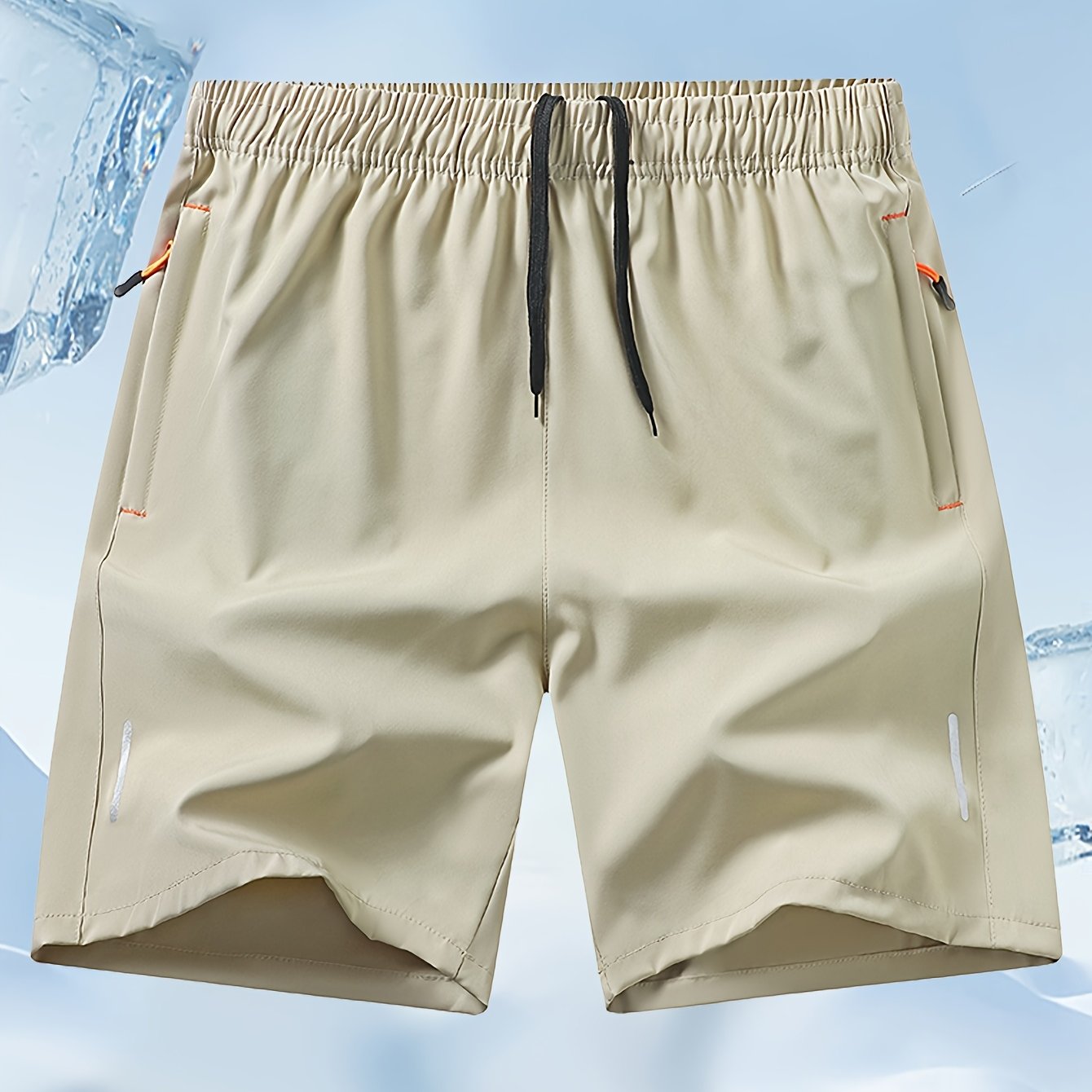 Pantalones Cortos Deportivos Hombre - Secado Rápido, Negro con Bolsillos Naranja, Cordón y Cremallera