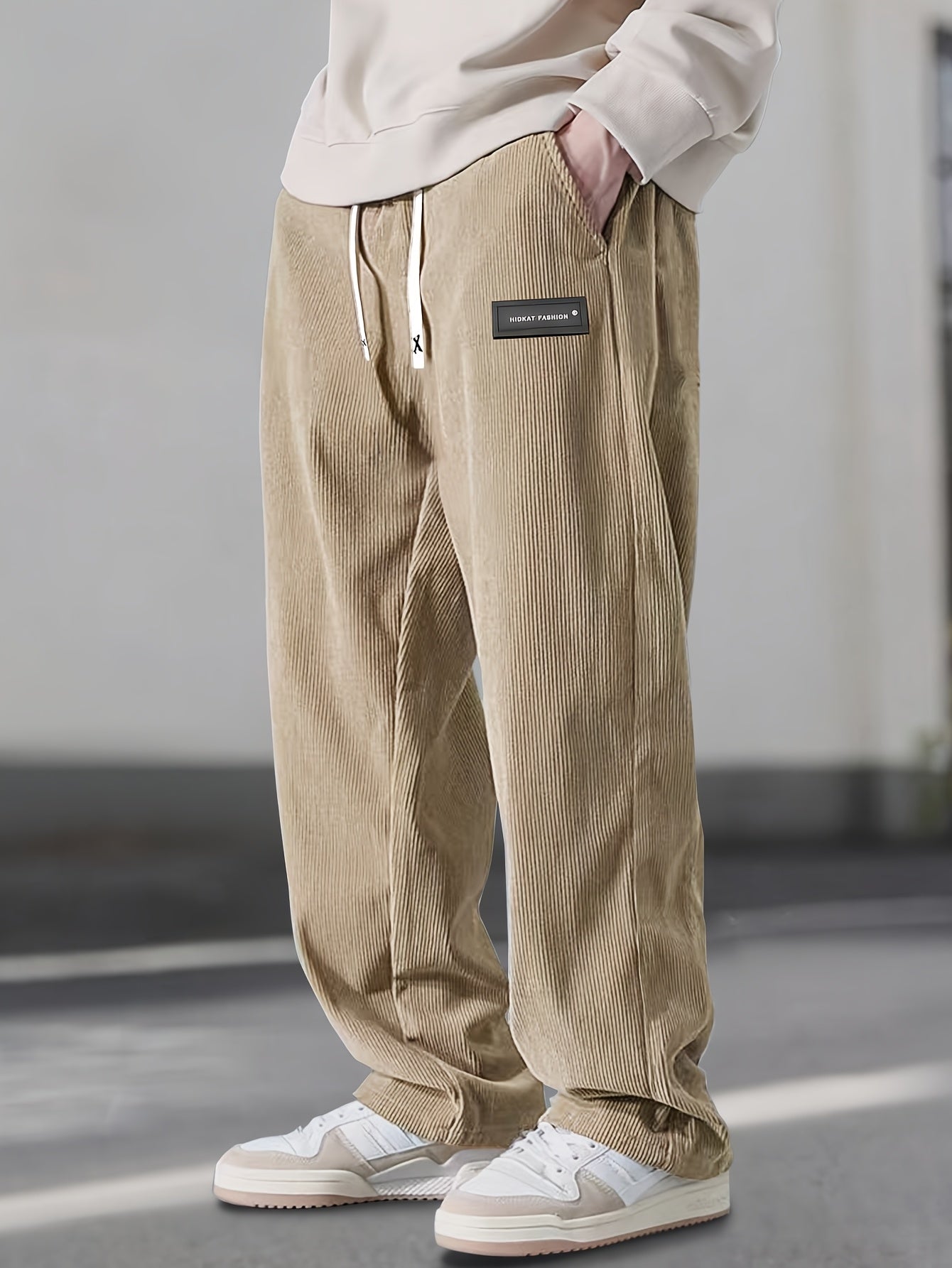 Men's Corduroy Casual Pants - Solid Color with Drawstring Waist & Side Pockets, Soft Breathable Fabric, Regular Fit for All-Season Comfort, Hand Wash Only