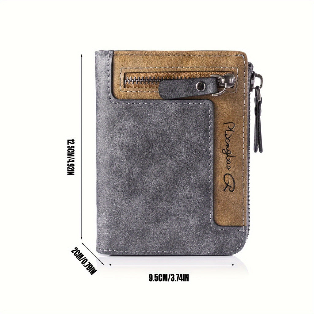 Cartera de hombre retro de piel sintética con cremallera y tarjetero.