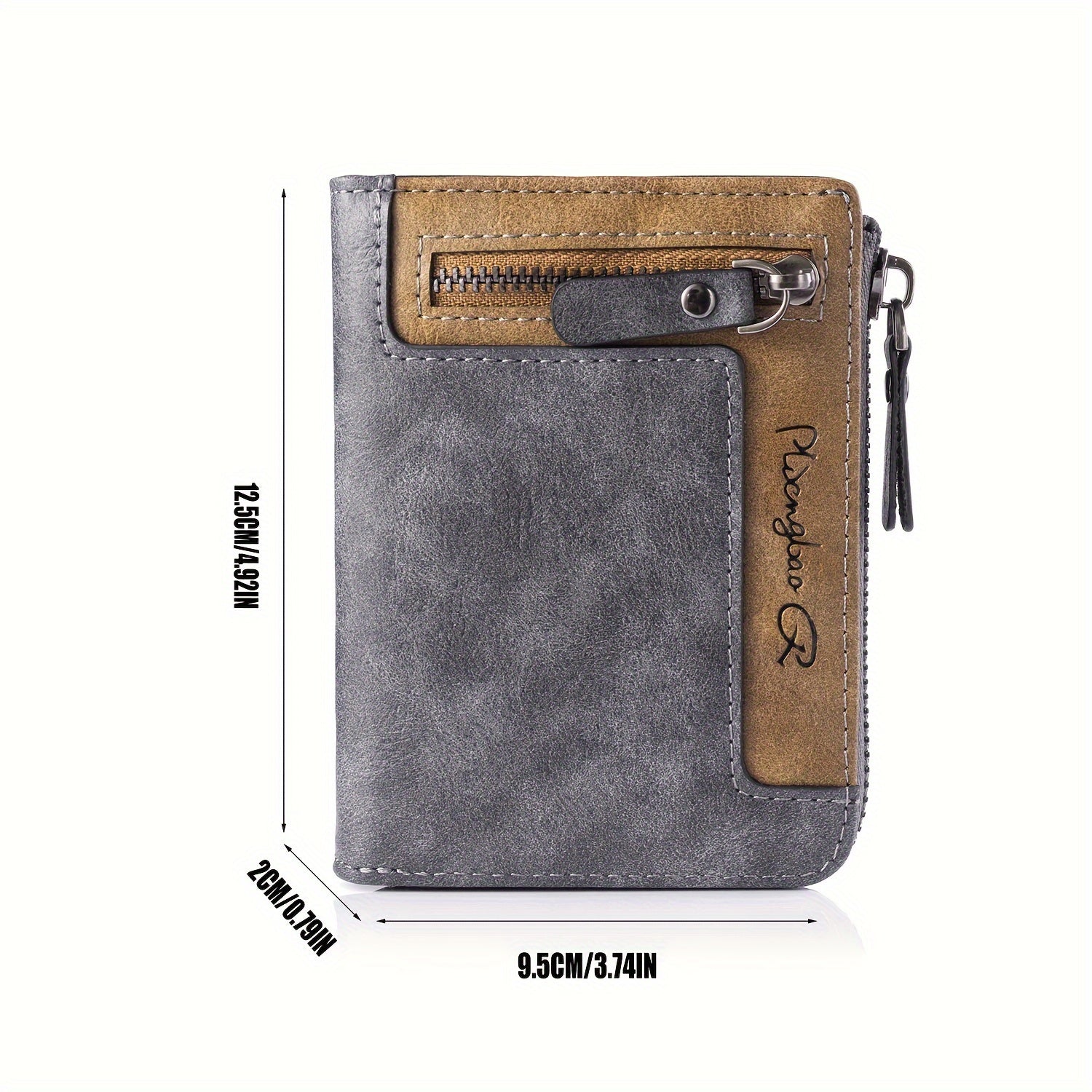 Cartera de hombre retro de piel sintética con cremallera y tarjetero.