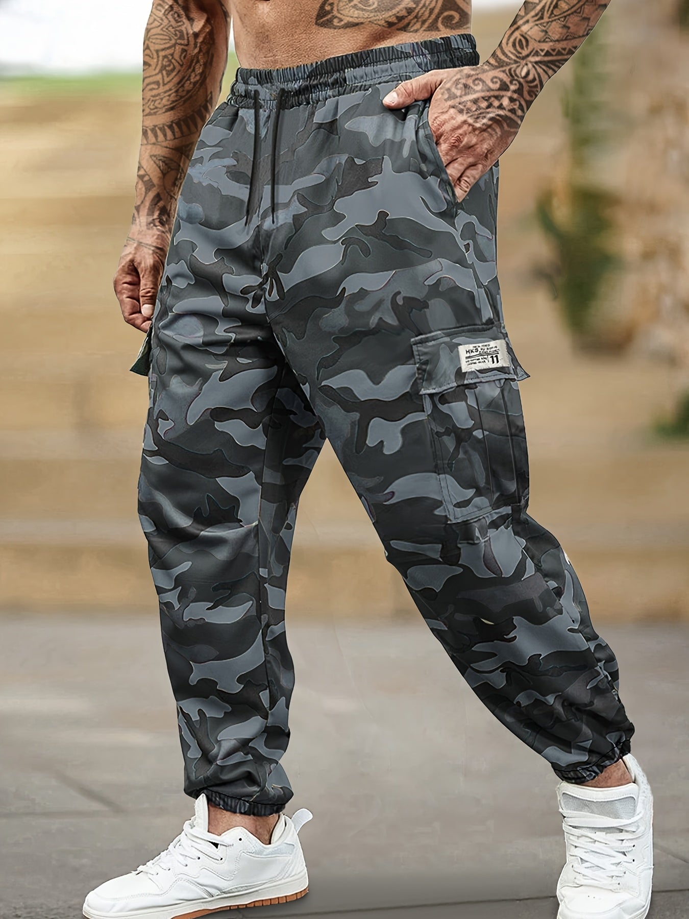 Men's Camouflage Print Casual Sweatpants - Elastic Waistband & Cuffed Ankle, Regular Fit with Multiple Pockets, Machine Washable for Gym, Jogging, Casual Attire, Leisure Athletic Pants | Nonstretch Fabric Pants
