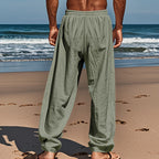 Men's Casual Linen Pants | Relaxed Fit with Drawstring Waist | 95% Linen, 5% Polyester | Breathable & Stylish for Indoor Gatherings, Outdoor Activities, and Golf | All-Season Wear | Beige Color, Versatile Clothing | Minimalis