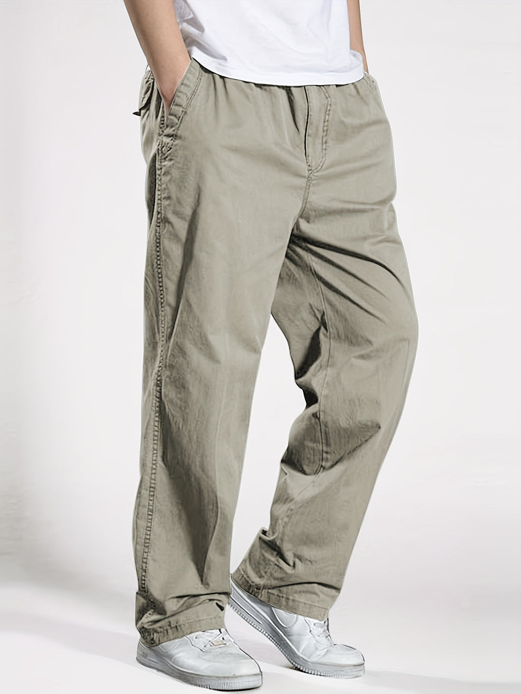 Men's Heavy-Duty 100% Cotton Work Pants - Relaxed Fit Cargo Pants with Elastic Drawstring Waist, Solid Black Casual Workwear for Construction, Everyday & Formal Events - Machine Washable Spring/Fall Trousers, Classic Solid Co