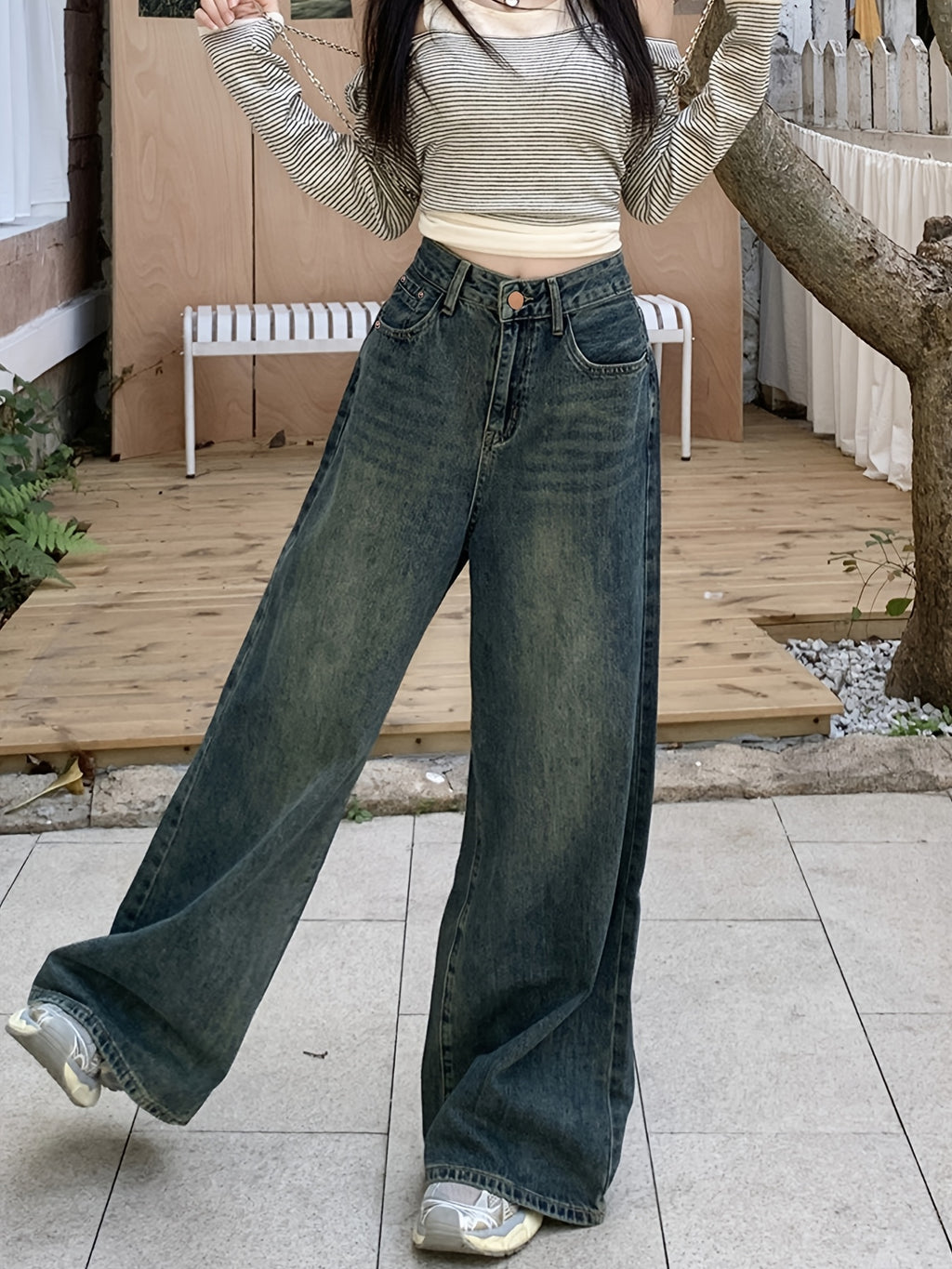 Jeans Pierna Ancha Retro Mujer | Ticotrendy Denim Sin Elasticidad Bota Recta Elegante