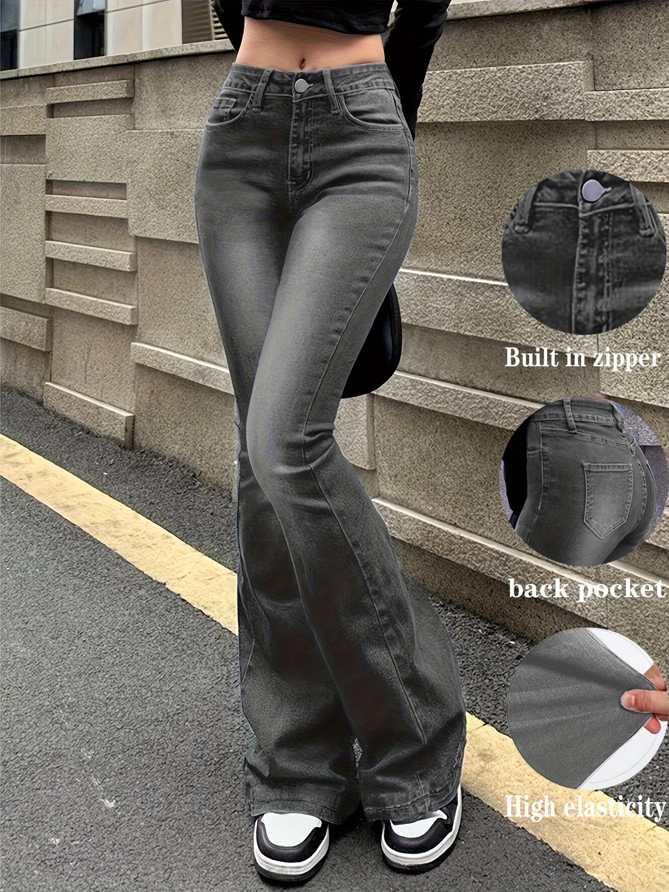 Jeans Acampanados Retro de Mujer | Ticotrendy Denim Elástico Cintura Media Estilo Casual
