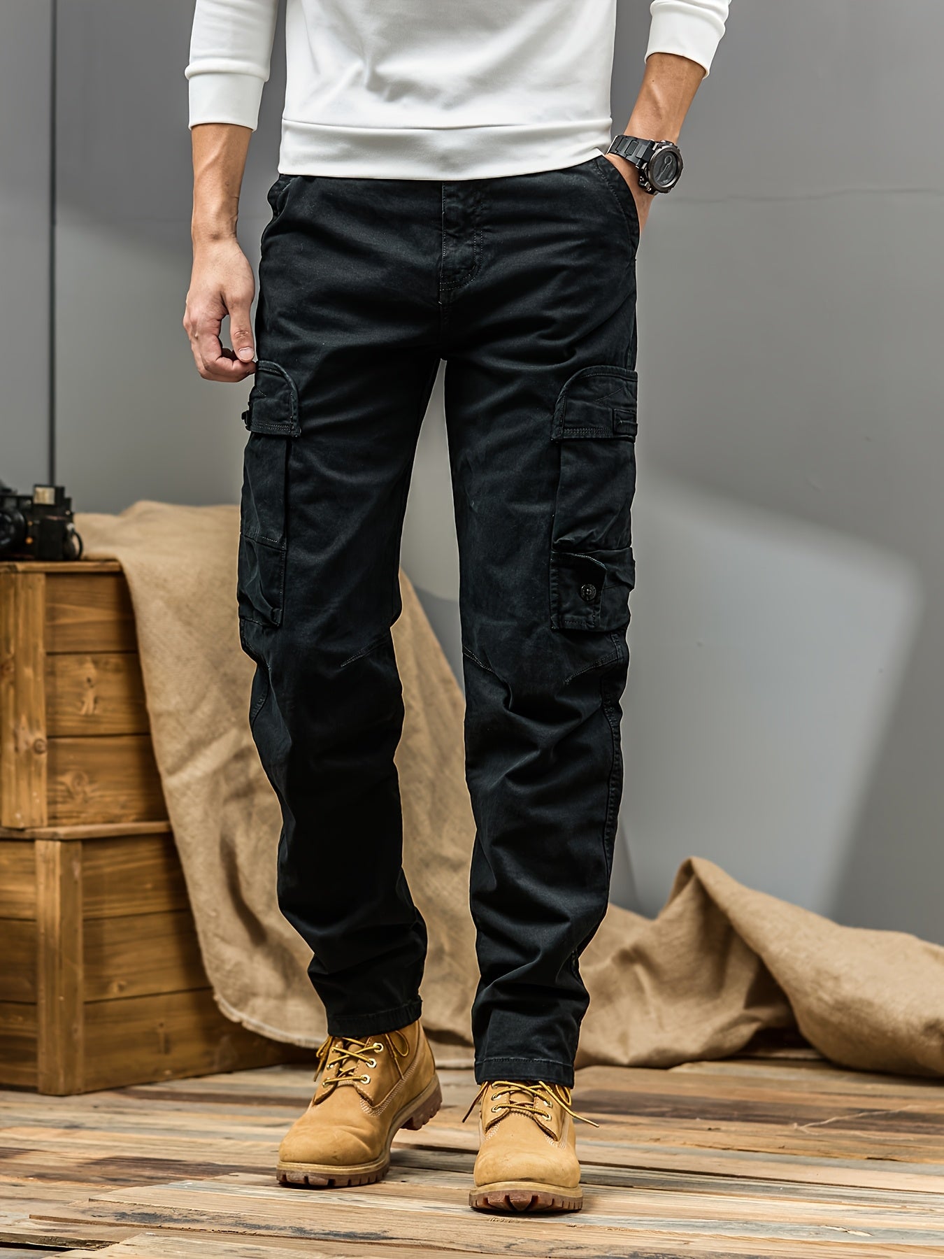 Men's Cargo Pants - Heavy-Duty Multi-Pocket Work Trousers, All-Season Machine Washable Pants with Utility Cargo Design for Construction, Travel, Everyday Carry - Mid-Rise Regular Fit Cargo Pants for Men, Outdoor Activities, S