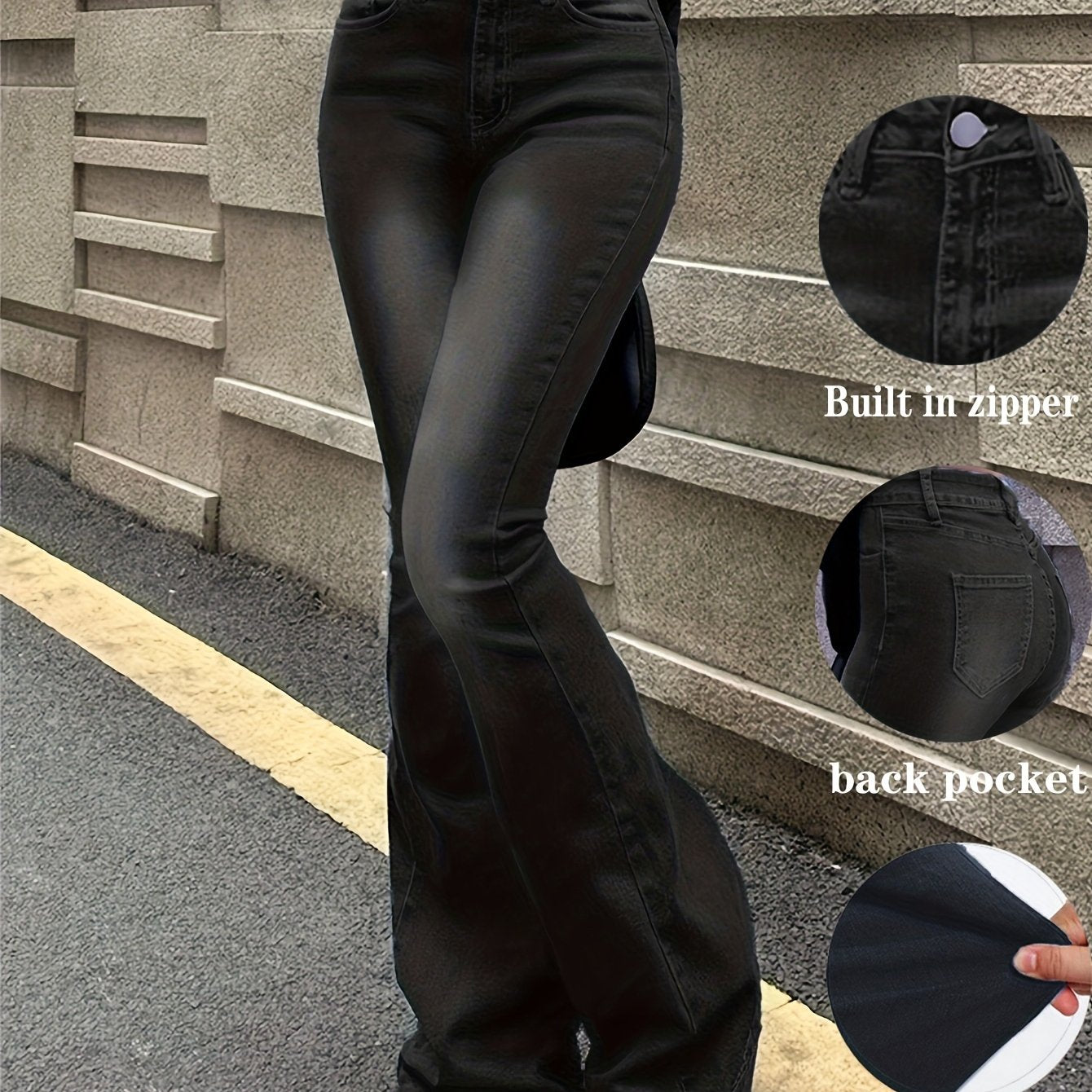 Jeans Acampanados Retro de Mujer | Ticotrendy Denim Elástico Cintura Media Estilo Casual