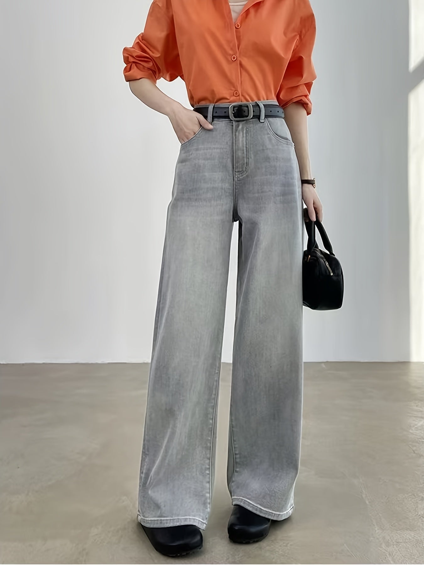Jeans Pierna Ancha Retro Mujer | Ticotrendy Denim Sin Elasticidad Bota Recta Elegante