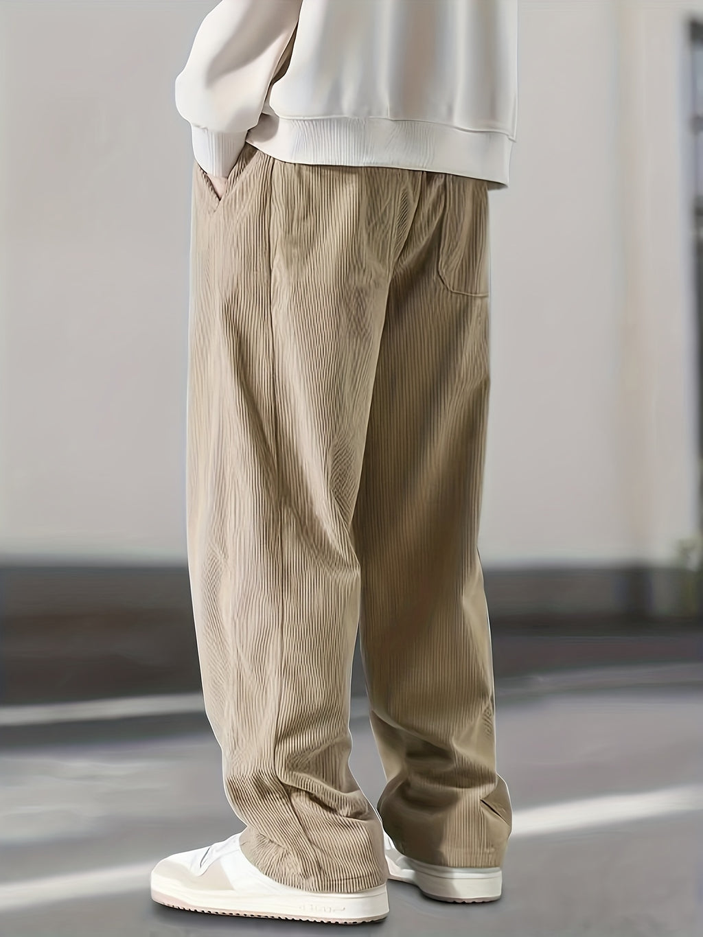 Men's corduroy casual pants, stylish and loose wide-leg pants, straight-cut sport pants, elastic waist drawstring baggy sweatpants for men sweatpants baggy