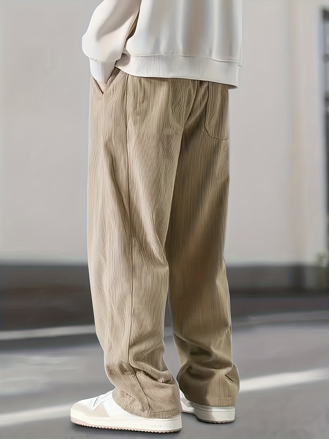 Men's corduroy casual pants, stylish and loose wide-leg pants, straight-cut sport pants, elastic waist drawstring baggy sweatpants for men sweatpants baggy